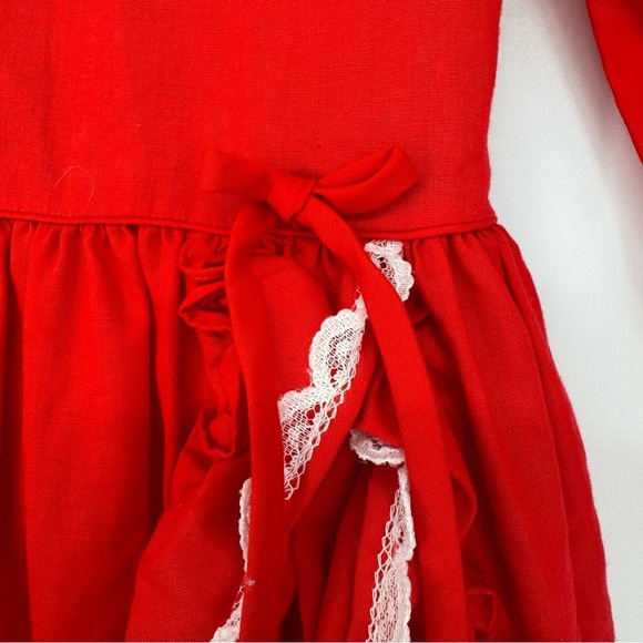 Vintage Disney Winnie the Pooh Red Long Sleeve Ruffle Lace Bow Tie Dress Size 6X - Picture 6 of 12